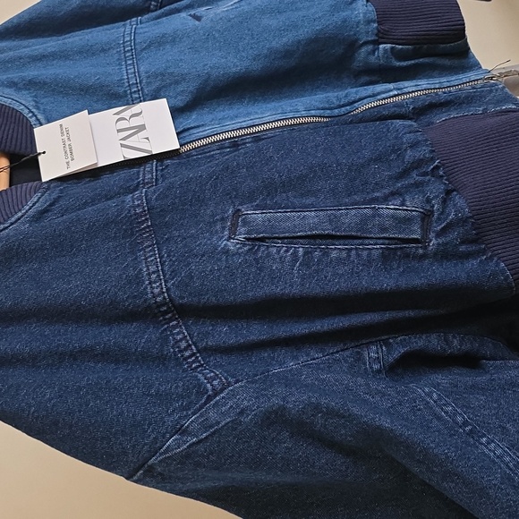 ZARA The Contrast Denim Bomber Jacket - Picture 8 of 13